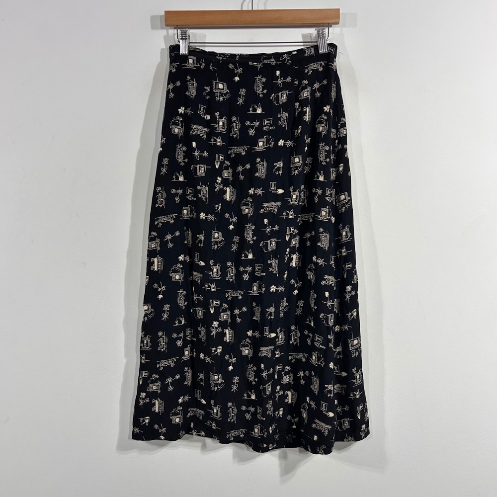 Talbots VTG 90s Fairy Grunge Garden Novelty Print Dark Cottagecore Midi Skirt 6P
